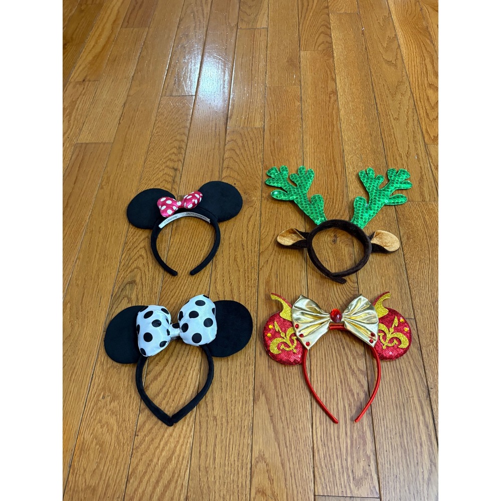 Disney Minnie Mouse Ears & Holiday Reindeer Headbands Set of 4 Black Red Green
